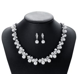 Silver Pearls Bridal Necklace Wedding Necklace Wedding Jewelry Wedding Accessories 2 pieces N413013