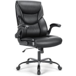 Ergonomic Adjustable Computer Desk Chairs with High Back Flip-up Armrests, Swivel Task Chair with Lumbar Support, Bonded Leather
