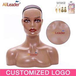 Female Mannequin Head With Shoulder Manikin Head Bust Wig Head Stand With Makeup For Wigs Display Necklace Free Earrings,Wig Cap