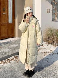 Women's Trench Coats Original Parka Coat Thickened Mid-Length Hooded Jacket With Feather And Sweet College Wind For Small Stature In Winter