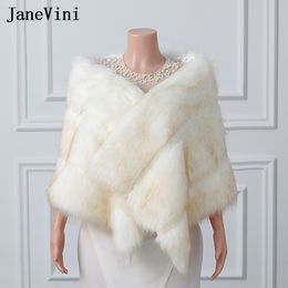 JaneVini Stylish Faux Fur Shawl Wrap Women Wedding Party Cape De Mariage Bridal Bolero Stole Shoulder Cover Winter Coat Cloak