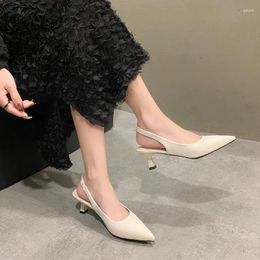 Dress Shoes Summer Pointed Women's Pumps Female Mid Heels Sandals Comfort Shallow Slip-on Fashion Solid Office Lady