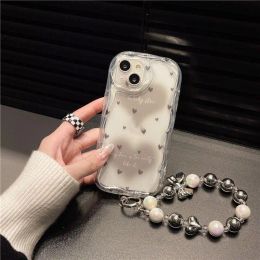 Cute 3D Heart Lanyard Clear Soft Phone Case For Samsung Galaxy S24 Ultra Plus A55 A54 A24 A25 A35 A15 A33 A34 A31 A32 A51 A52