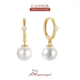 Hoop Earrings CANNER Elegant Pearl 925 Sterling Silver For Wemon Wedding Gift Zircon Oval Fashion Jewellery Party Accessories