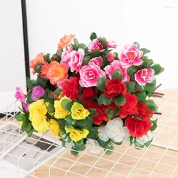 Decorative Flowers Artificial Flower Silk Champagne Azalea Bridal Bouquet Vase Home Wedding Party Garden Gifts Decor Fake Peony Floral