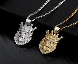 Lion Head Pendant Necklace Hip hop Punk Gold Platnium Color Zircon Choker Chain Ice Out Necklace for Women Men Jewelery Gift 201031202272