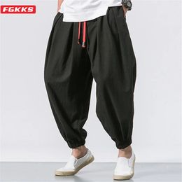 FGKKS Oversize Men Loose Harem Pants Autumn Chinese Linen Overweight Sweatpants High Quality Casual Brand Trousers Male 240403