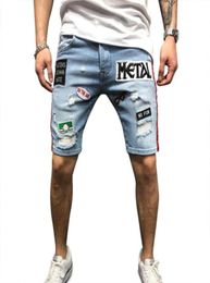 Men Jeans Shorts Fashion Summer Embroidery Patch Distressed Denim Shorts Mens Clothes Fashion Streetwear Asian Size42214574683740