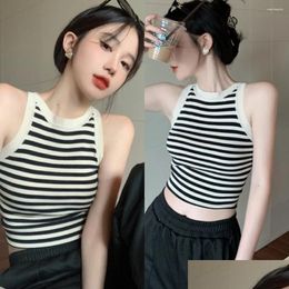Womens Tanks Camis Short Style Striped Vest Sleeveless Slim Fit Camisole Ice Silk Strapless Top Drop Delivery Apparel Clothing Tops Te Othn6