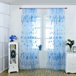 Tulip Flowers Tulle Sheer Curtains Window Treatments Voile Panel Drapes Curtain For Kitchen Living Room Bedroom Home Decoration