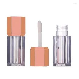 Storage Bottles 5ml Empty Hexagonal Clear Lip Gloss Tube With Rose Gold Cap Big Wand Brush 24pcs