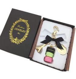 Alloy Gold Plated France LADUREE Macaroon Macaron Effiel Tower Keychain Fashion Keyring Key Chain bag charm fashion accessories w 3400817