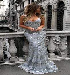 2018 Sexy Graceful V Neck Spahetti Straps Sequins Mermaid Long Prom Dress Silver Backless Evening Dresses Female Maxi Party Dress 8009231