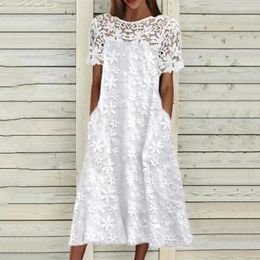 Casual Dresses Women Elegant Beach Dress White Lace Stitching Embroidery Flower Summer Vintage Mini Midi Streetwear Vestidos Mujer