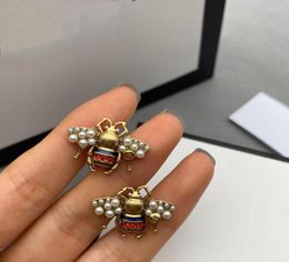 Vintage Bees Earrings Studs Fashion Bee Pearl Earring Luxury Brand Jewelry for Lady Women Party Wedding Lovers Engagement Gift2097356