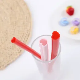 Drinking Straws 1pc Reusable Milk Tea Heart Shape Silicone Beverage Juice Party Non-stick 25cm