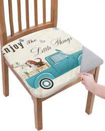 Chair Covers Beagle Dog And Truck Vintage LettersSeat Cushion Stretch Dining Cover Slipcovers For Home El Banquet Living Room