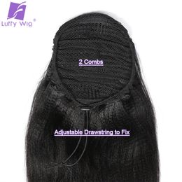 Yaki Straight Drawstring Ponytail Human Hair 12"-26" 100g Natural Colour Brazilian Remy Hair Pony Tail Hair Extensions for Women