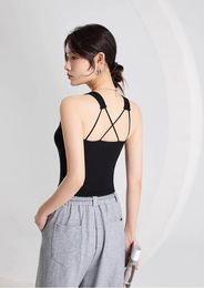 Women's Tanks Top And Tank With Padded Bust Sexy Backless Criss-cross Sleeveless T-Shirts Solid Colour Base Layer Female Outwear C5707