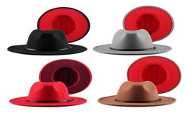 Jovivi Fashion Two Tone Red Wide Brim Panama Trilby Cap Wool Felt Fedora Hat Panama Hat Casual Jazz Hats for Men Women3601038