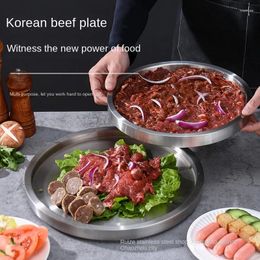 Plates Stainless Steel Double-layer Disc Counseling Pot Shop Barbecue Beef Tray Sashimi Yusheng Special Plate Thickened Flat
