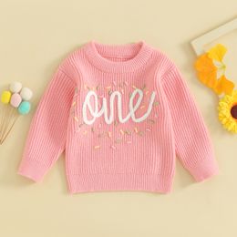 ma&baby 6-18M 1st Birthday Newborn Toddler Infant Baby Girls Sweaters Long Sleeve Letter Embroidery Warm Clothing