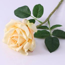 Decorative Flowers Real Touch Simulation Latex Rolled Edge Rose Branch El Shopping Mall Restaurant Decoration Artificial Roses Flower