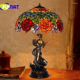 Table Lamps FUMAT Virgin Bronze Art Antique Collection Lamp European Retro Rose Stained Glass Bedroom Living Room Decoration Creative