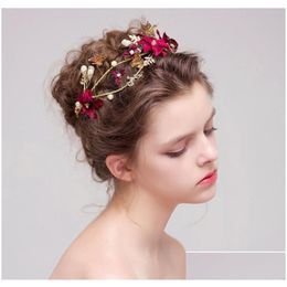 Tiaras Vintage Bridal Tiara Bury Flower Crown Pasmak na głowę Rhinestone Hair Akcesoria biżuterii