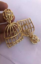 Dangle Chandelier Punk Camellia Luxury Vintage Gold Metal Copper Stamp Big Birdcage With Drop Earrings For Women Girl Jewerly8228507