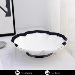 Plates Dark Blue Dining Table Tableware Kitchen Fruit Bowl 10.5 -inch Candy Cake Disc Waves Of Kinematic Ceramic Snack Large