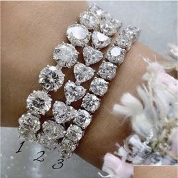 Chain Luxury Link Simated Diamond Bracelets For Women Men Engagement 14K White Gold Filled Topaz Gemstone Bracelet Jewellery Drop Delive Dho4C
