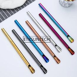 Drinking Straws 20pcs Straw Spoon Reusable Portable Durability Stirring Convenient Stainless Steel Tableware