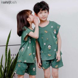 Pyjamas Pyjamas Boys Girls Pyjamas New Summer Short Sleeve Childrens Clothing Sleepwear Cotton Pyjamas Sets For Kids 4 6 8 10 12 14 YearsL231109 C240413