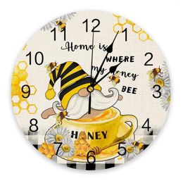 Wall Clocks Pastoral Style Bee Daisy Plaid Clock Large Modern Kitchen Dinning Round Bedroom Silent Hanging Watch