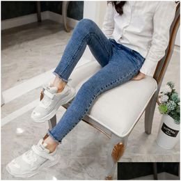 Jeans Kids Baby Girls Leggings Autumn Elastic Skinny Children Pencil Pants For 4 5 6 7 8 9 10 11 12 13 Years Denim Trousers Drop Deliv Dhfvl