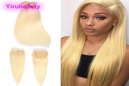 Malaysian Mink 613 Blonde Straight Bundles With Baby Hair Lace Closure 4X4 Middle Three Part Weft With Closures Straight4144374