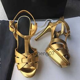 Sandals Designer Women High Heels Shoes 10cm Shiny Metal Leather Luxury Dress Leather Wedding Shoes 14cm With Box NO23 24040413OKBD