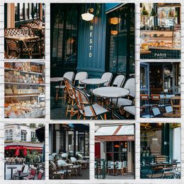 French Photography Caf Corner Shop Paris Street Europe Travel HD Poster Prints Canvas Painting Wall Art Pictures Home Room Decor