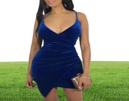 Party Dress Women Sexy Velvet Bodycon Nightdress Backless VNeck Midi Charm Irregularity Hem Royal Blue Elegant Ladies Vestidos5146657