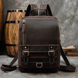 Backpack Retro Man Multi-functional Leather Student Outdoor Sports Chest Bag Cross-body