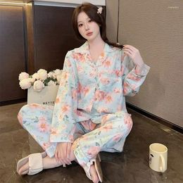 Women's Sleepwear Spring Autumn Korean Style Temperament Long Sleeve Cardigan Pajamas Suit 2024 Large Size Casual Homewear Two-Piece Set