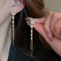 Dangle Earrings Sweet Zircon Butterfly Tassel Long Drop Light Luxury Fashion Party Jewellery