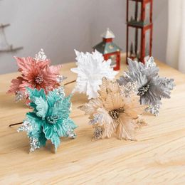 Decorative Flowers Artificial Glitter Decoration DIY Home Christmas Flower Head Wedding