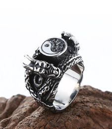 Cluster Rings Punk Yin Yang Taiji Vintage Silver Colour Ethnic Fashion Dragon Claw Metal Ring For Men Retro Jewellery Bague Hemme5293393