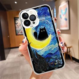 Funny Cat Art Claude Monet Van Gogh Phone Case For iPhone 15 13 14 12 11 Pro Max X XR XS Max