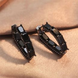 Hoop Earrings RAKOL Black Zircon For Women Shiny Cubic Zirconia Wedding Bride Engagement Party Dress Jewellery