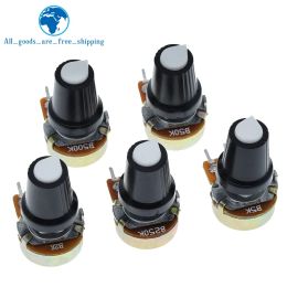 5 Sets WH148 1K 10K 20K 50K 100K 500K Ohm 15mm 3 Pin Linear Taper Rotary Potentiometer Resistor for Arduino with AG2 White Cap