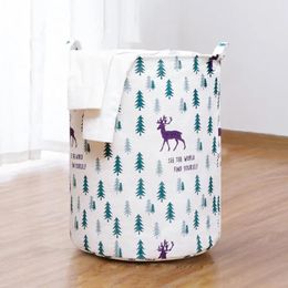 Laundry Bags Convenient Organiser Cartoon Pattern Freestanding Cotton Clothes Storage Basket Household Products