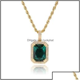 Pendant Necklaces Pendant Necklaces 18K Gold Filled Zircon Necklace Emerald Square Black Gemstone Red Pink Stone Birthstone Gift For H Dhabf